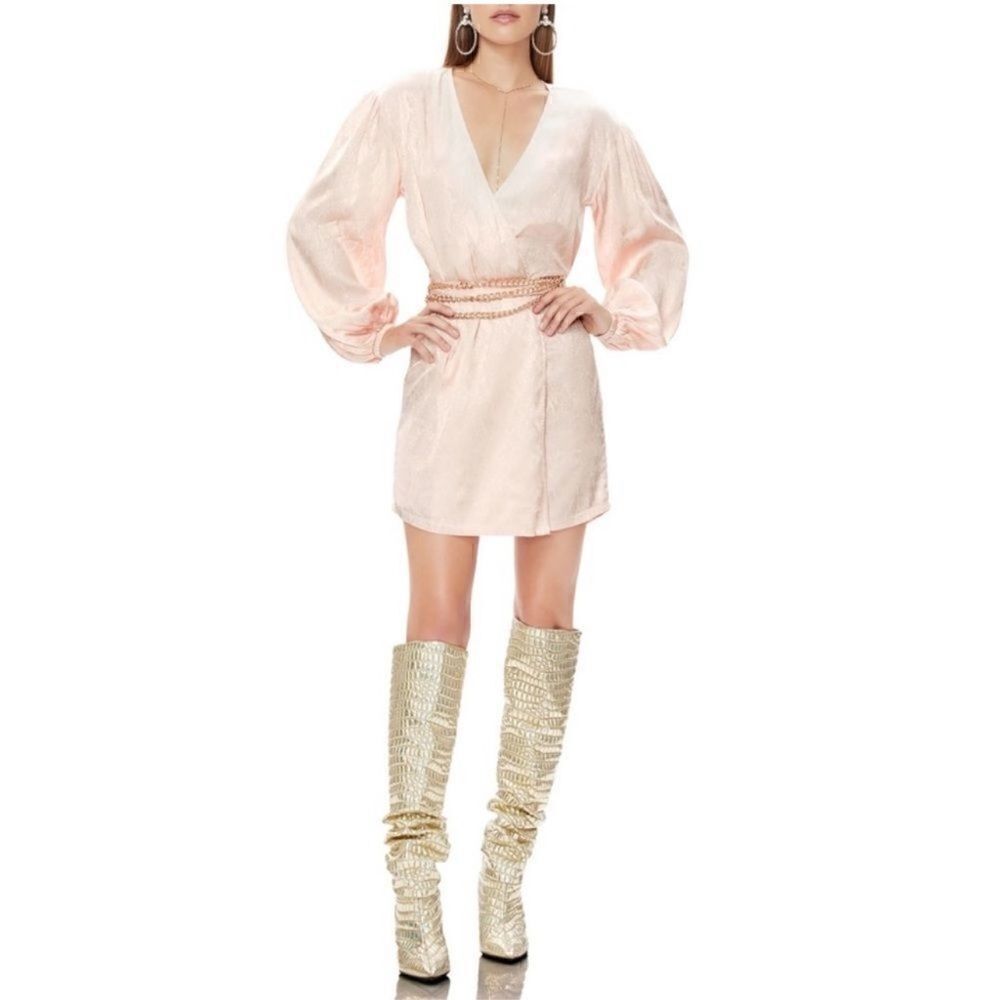AFRM Milos Long Sleeve Wrap Minidress In Icy Pink Snake || SZ S